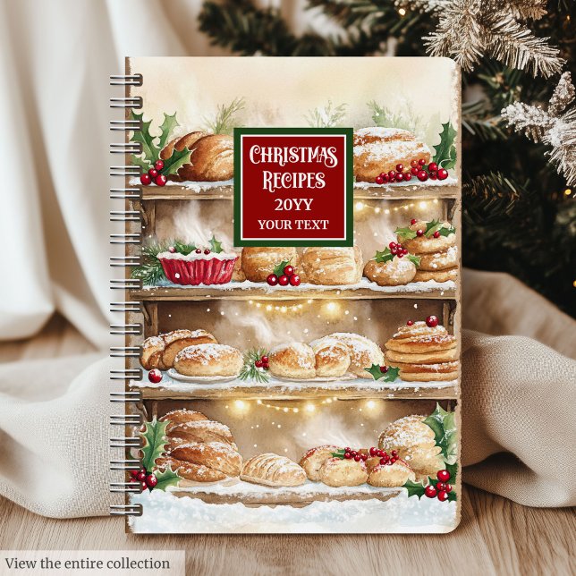 Personalisierte Weihnachtszeitung Notizbuch (Personalized Watercolor Christmas Recipe Journal)