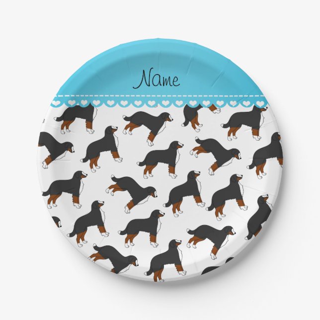 Personalisierte weiße Bernese Gebirgsnamenshunde Pappteller (Vorderseite)