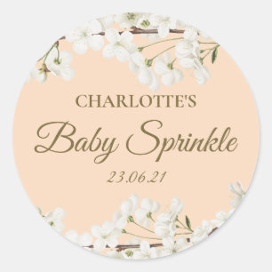Personalisierte weiße Blüten-Baby-Sprinkle Runder Aufkleber