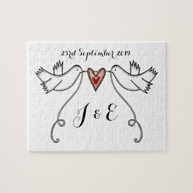 Personalisierte weiße Doves Wedding Jigsaw Puzzle (Horizontal)