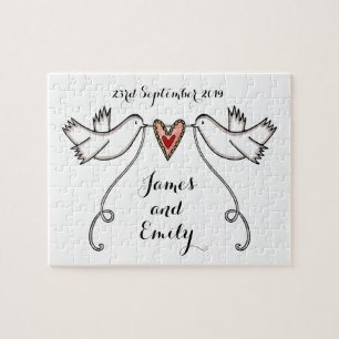 Personalisierte weiße Doves Wedding Jigsaw Puzzle