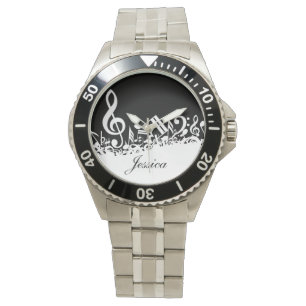 Personalisierte weiße gerodelte Musikereignisse a Armbanduhr