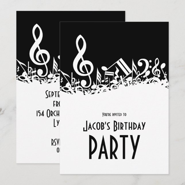 Personalisierte weiße gerodelte Musikereignisse au Einladung (Vorne/Hinten)