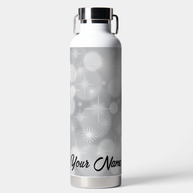 Personalisierte weiße Glitzern Trinkflasche (Vorderseite)