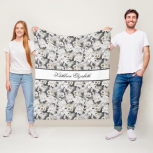 Personalisierte Weiße Graue Schwan-Blume Floral El Fleecedecke