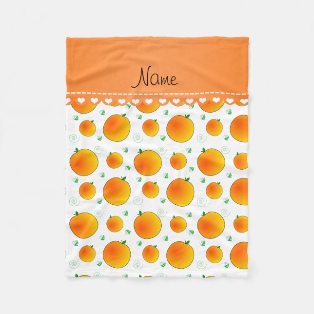 Personalisierte weiße Pfirsiche grüne Blätter wirb Fleecedecke (Vorderseite)