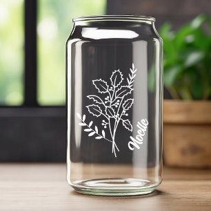 Personalisierte weiße Stechpalme, Geburtsblume Dez Dosenglas