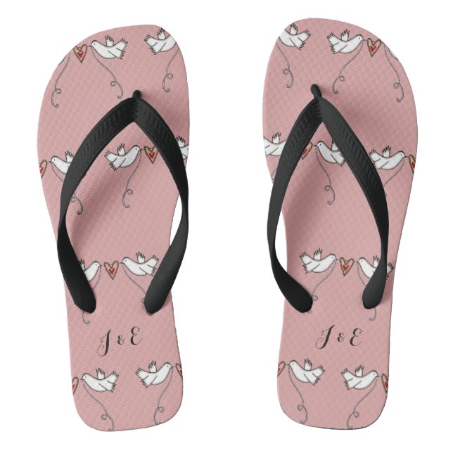 Personalisierte weiße Tauben Hochzeitsflöße Flip Flops (Fußbett)