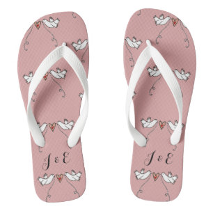 Personalisierte weiße Tauben Hochzeitsflöße Flip Flops