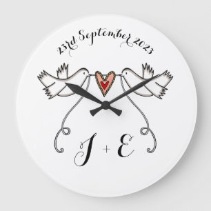 Personalisierte weiße Tauben Hochzeitsgeschenk Acr Große Wanduhr