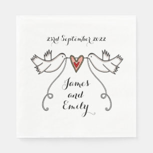 Personalisierte Weiße Tauben und Hochzeit der Lieb Serviette