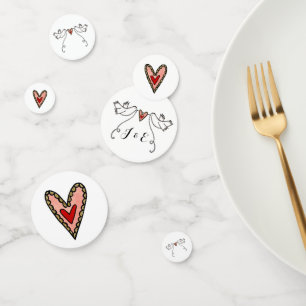 Personalisierte weiße Tauben und Liebe Herzstück C Konfetti
