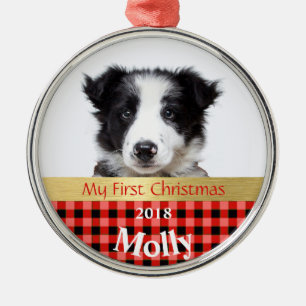 Personalisierte Welpe's erstes Weihnachtsfest Foto Ornament Aus Metall