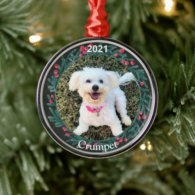 Personalisierte Welpe's erstes Weihnachtsfest Foto Ornament Aus Metall (Baum)