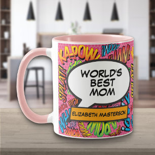 Personalisierte Welt Beste Mama Lustige Rosa Comic Tasse