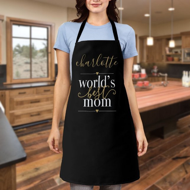 Personalisierte Welten beste Mama Schwarz und Gold Schürze (Personalized Worlds Best Mom Black And Gold Apron)