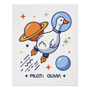 Personalisierte Weltraumgans-Kinderzimmer-Wandkuns Poster