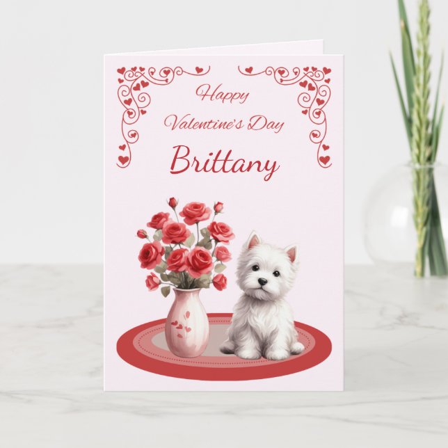 Personalisierte Westie mit Rosen Valentinstagskart Feiertagskarte (Vorderseite)
