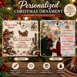 Personalisierte westliche Weihnachts-Postkarte Keramikornament