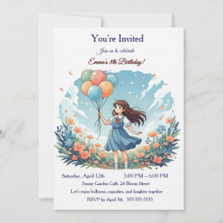 Personalisierte Whimsical Anime Girl 8. Geburtstag Einladung