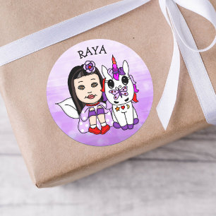 Personalisierte Whimsical Fairy and Unicorn Runder Aufkleber