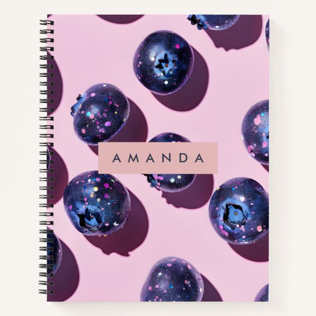 Personalisierte Whimsical Galaxy Blaubeere Notizbuch (Vorderseite)