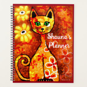 Personalisierte Whimsical Retro Kitty Cat Orange R Planer