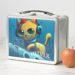 PERSONALISIERTE WHIMSICAL UNTERWASSERKATZE METALL BROTDOSE