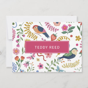 Personalisierte Whimsikäre Blume Vögel Mitteilungskarte