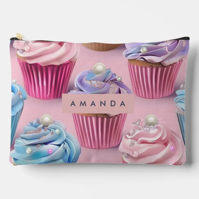 Personalisierte Whimsische Pastell-Cupcake-Träume Zubehörtasche (Vorderseite)