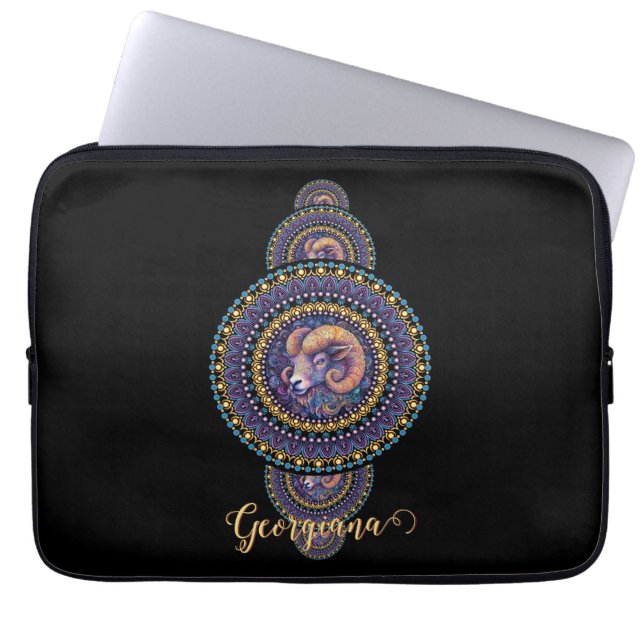Personalisierte Whimsischer Aries Ornamental Manda Laptopschutzhülle (Vorderseite)
