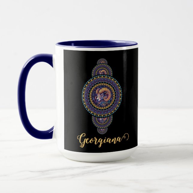 Personalisierte Whimsischer Aries Ornamental Manda Tasse (Links)