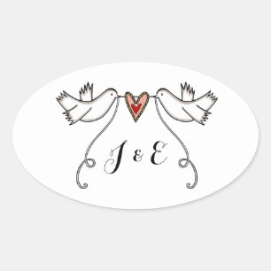 Personalisierte White Doves Hochzeitsticker Ovaler Aufkleber