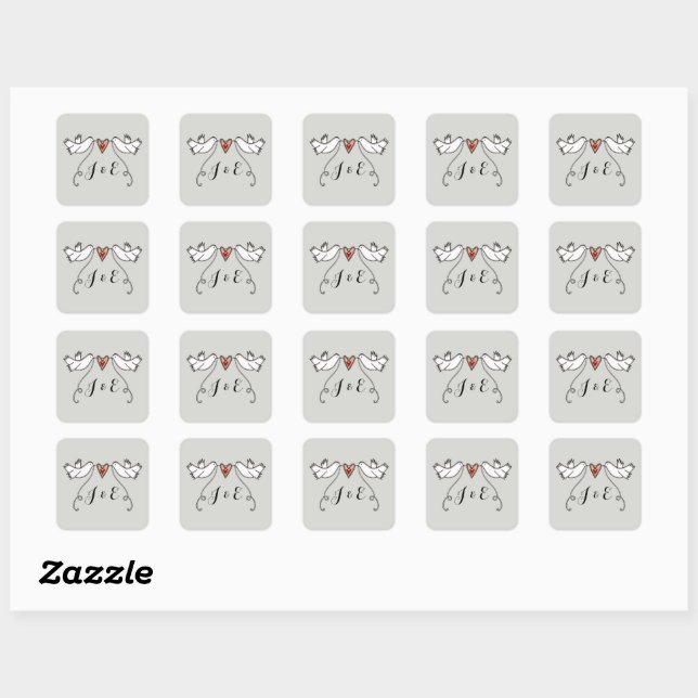 Personalisierte White Doves Hochzeitsticker Quadratischer Aufkleber (Blatt)