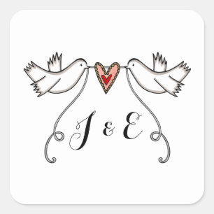 Personalisierte White Doves Hochzeitsticker Quadratischer Aufkleber