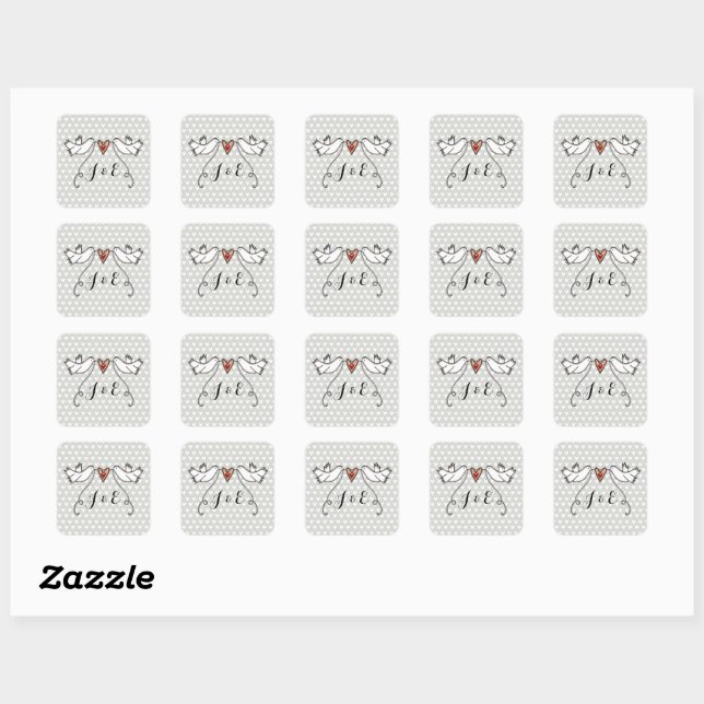 Personalisierte White Doves Hochzeitsticker Quadratischer Aufkleber (Blatt)