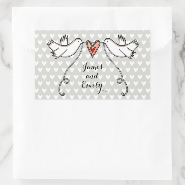 Personalisierte White Doves Hochzeitsticker Rechteckiger Aufkleber (Tasche)