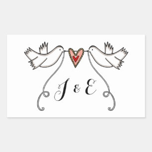 Personalisierte White Doves Hochzeitsticker Rechteckiger Aufkleber