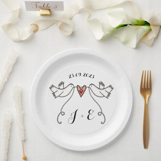 Personalisierte White Doves Wedelfood Paper Plate Pappteller (Hochzeit)