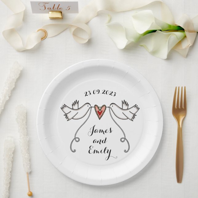 Personalisierte White Doves Wedelfood Paper Plate Pappteller (Hochzeit)