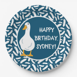 Personalisierte White Duck Illustration Marine Blu Pappteller