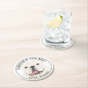Personalisierte White English Bulldog-Hochzeit Runder Pappuntersetzer