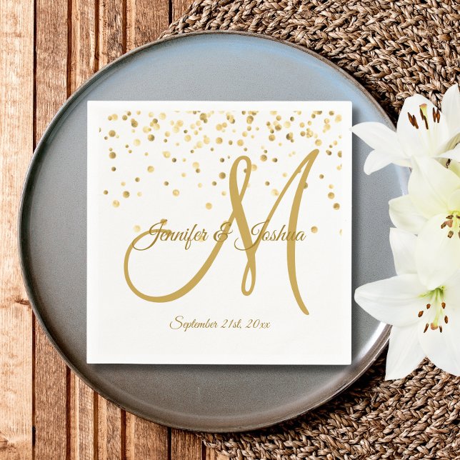 Personalisierte White Gold Confetti MONOGRAM Hochz Serviette (Von Creator hochgeladen)