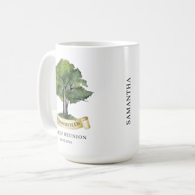 Personalisierte Wiedersehen-Cousins Kaffeetasse (Vorderseite Links)