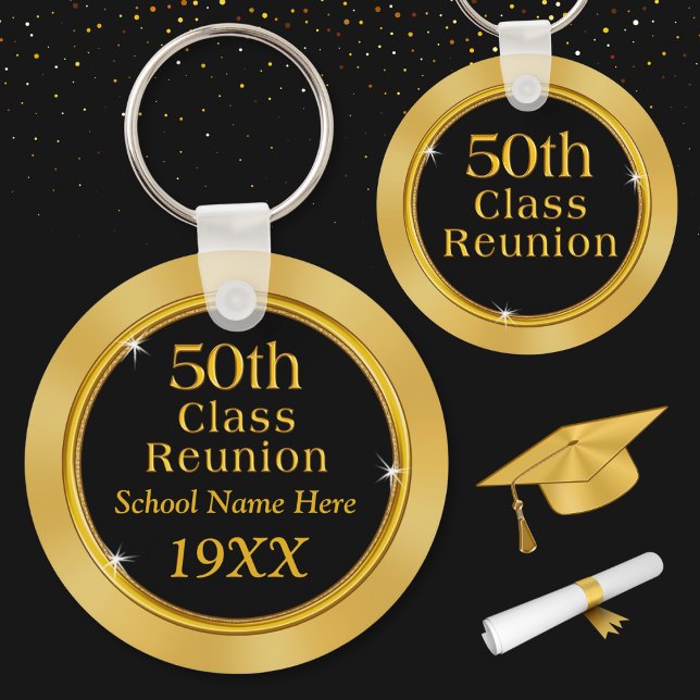 Personalisierte Wiedersehen-Geschenkideen, Ihre FA Schlüsselanhänger (50 year class reunion souvenirs. Inexpensive 50th class reunion gifts. 50th Class Reunion ideas.)