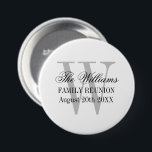 Personalisierte Wiedersehen-Partys-Tasten Button<br><div class="desc">Personalisierte,  elegante Wiedersehen-Party-Buttons. Benutzerdefinierte Monogramm-Vorlage mit Nachname und Datum. Ideal für Ansammlung,  Treffen,  Zusammensein,  Party,  Veranstaltung,  Ausflug,  Urlaub und vieles mehr.</div>