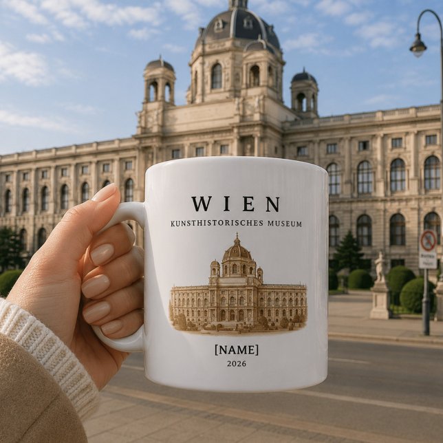 Personalisierte Wien Kunsthistorisches Museum  Kaffeetasse (Wiener Kultur zum Mitnehmen – deine personalisierte Tasse vor dem Kunsthistorischen Museum)