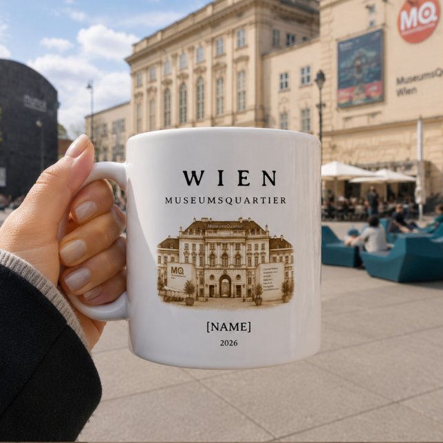 Personalisierte Wien Museumsquartier Tasse | Name  (Wien MuseumsQuartier erleben – dein personalisierter Becher mitten im kreativen Herzen der Stadt)