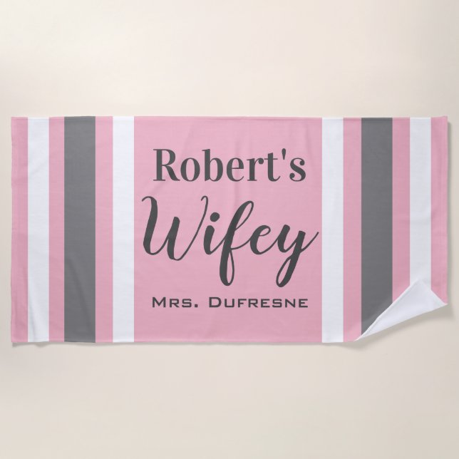 Personalisierte "Wifey" Newlyweds Strandtuch (Vorderseite)