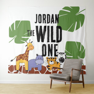Personalisierte WILD ONE Safari Geburtstag Hinterg Wandteppich